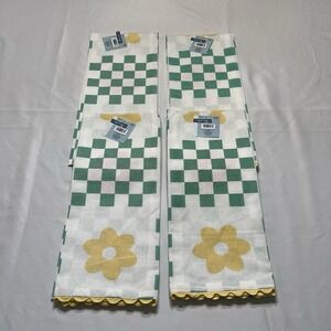 Spring Shop 4PK Kitchen Towels Green 
White Checkerboard Yellow Pink Floral
